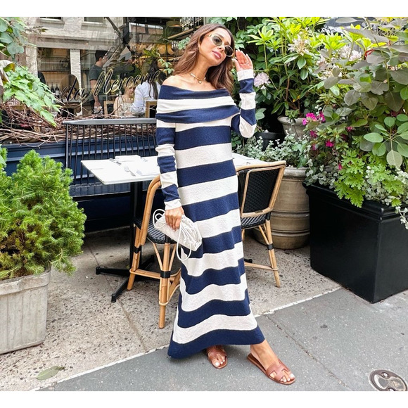 ZARA Striped Knit Off Shoulder Midi Dress NWT Size M - Picture 13 of 16